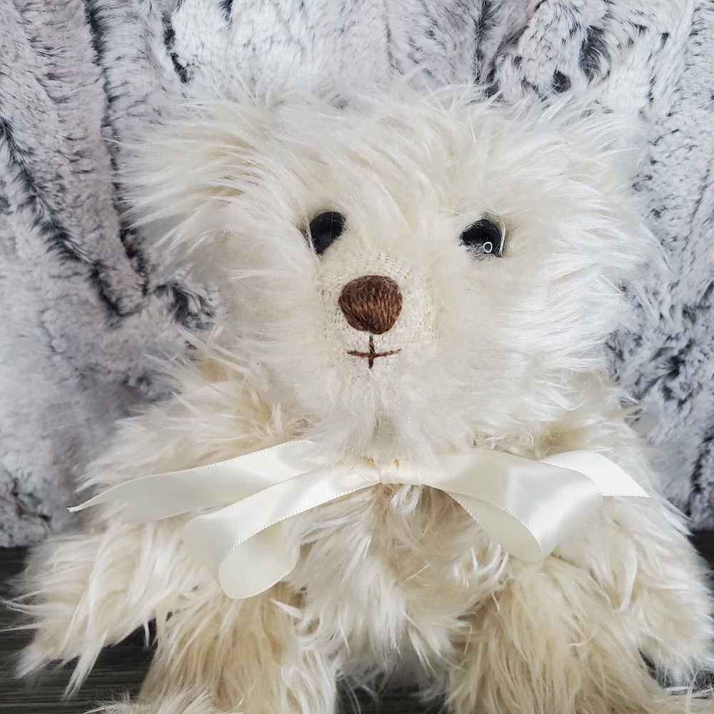 White Cream Furry Shaggy 11" Teddy Bear Jointed Plush‎ Stuffed Animal Fuzzy